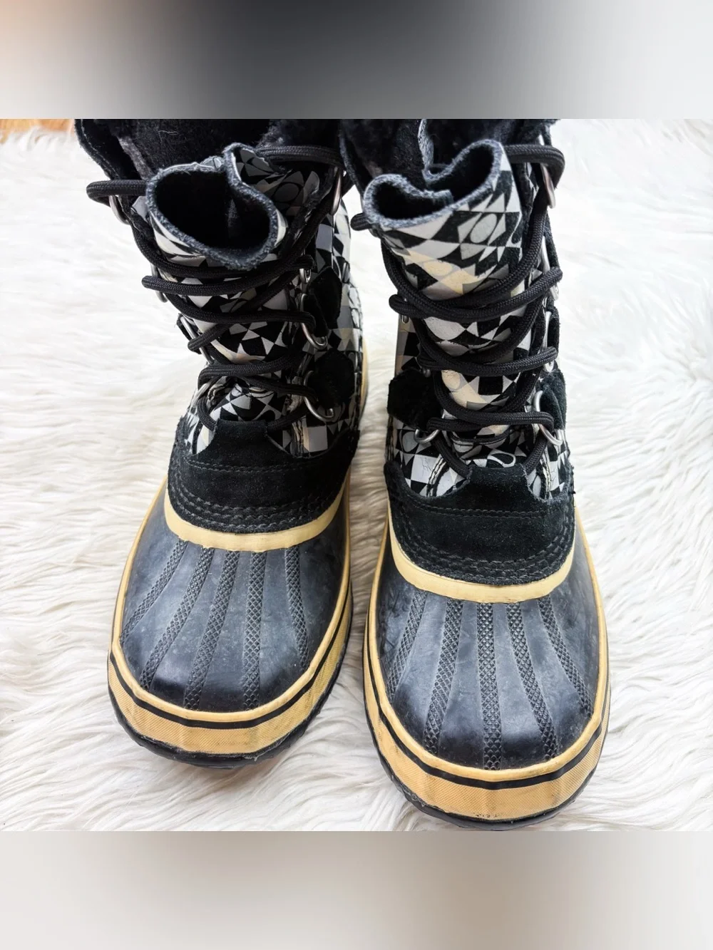 Sorel 1964 Pac Graphic Geometric Fleece Lined Waterproof Winter Duck Boots Gray
